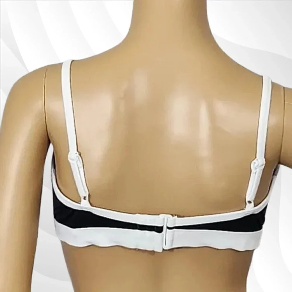 2/$30 AQUA Swim Button Bandeau Bikini Top M Black & White Adjustable Straps